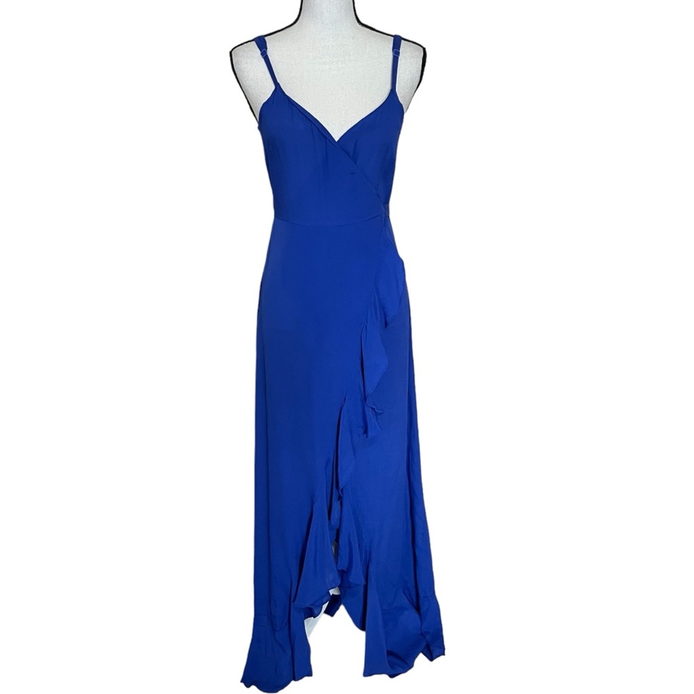 ASOS Blue Ruffle Maxi Wrap Dress Sleeveless Spaghetti Strap Womens Size 4 - Picture 12 of 12